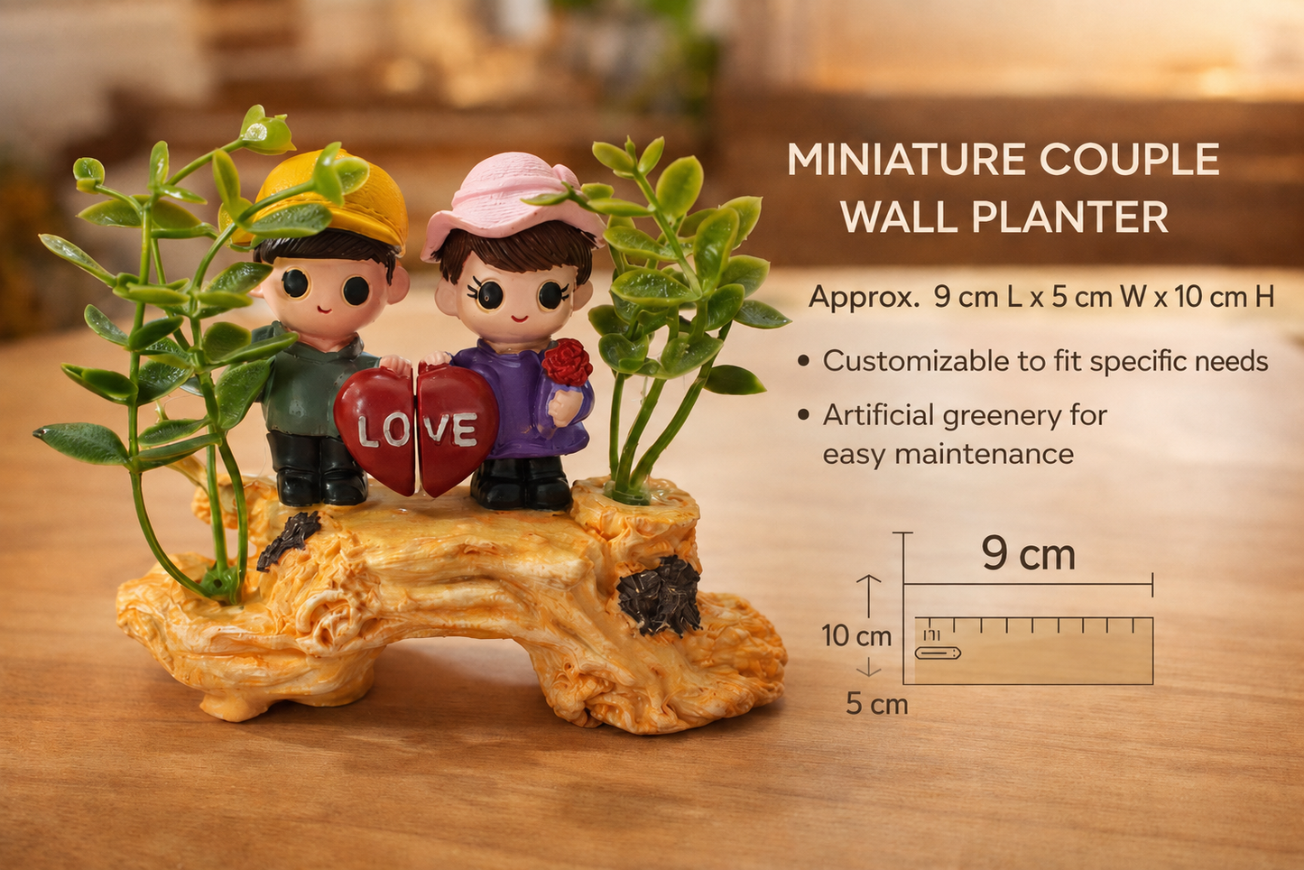 Romantic Miniature Couple Love Wall Planter with Artificial Greenery. Designs may vary.
