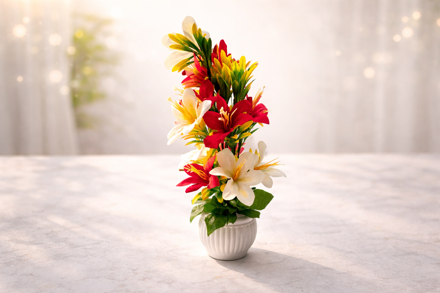 Premium Artificial Lily Flower Arrangement in Pot