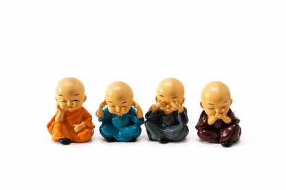 Four Wise Monk Showpiece Set Peaceful Buddha Monk Home Décor (Multicolor)