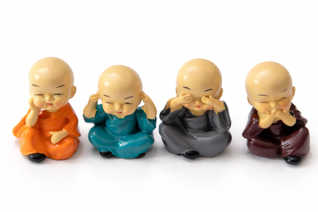 Four Wise Monk Showpiece Set Peaceful Buddha Monk Home Décor (Multicolor)