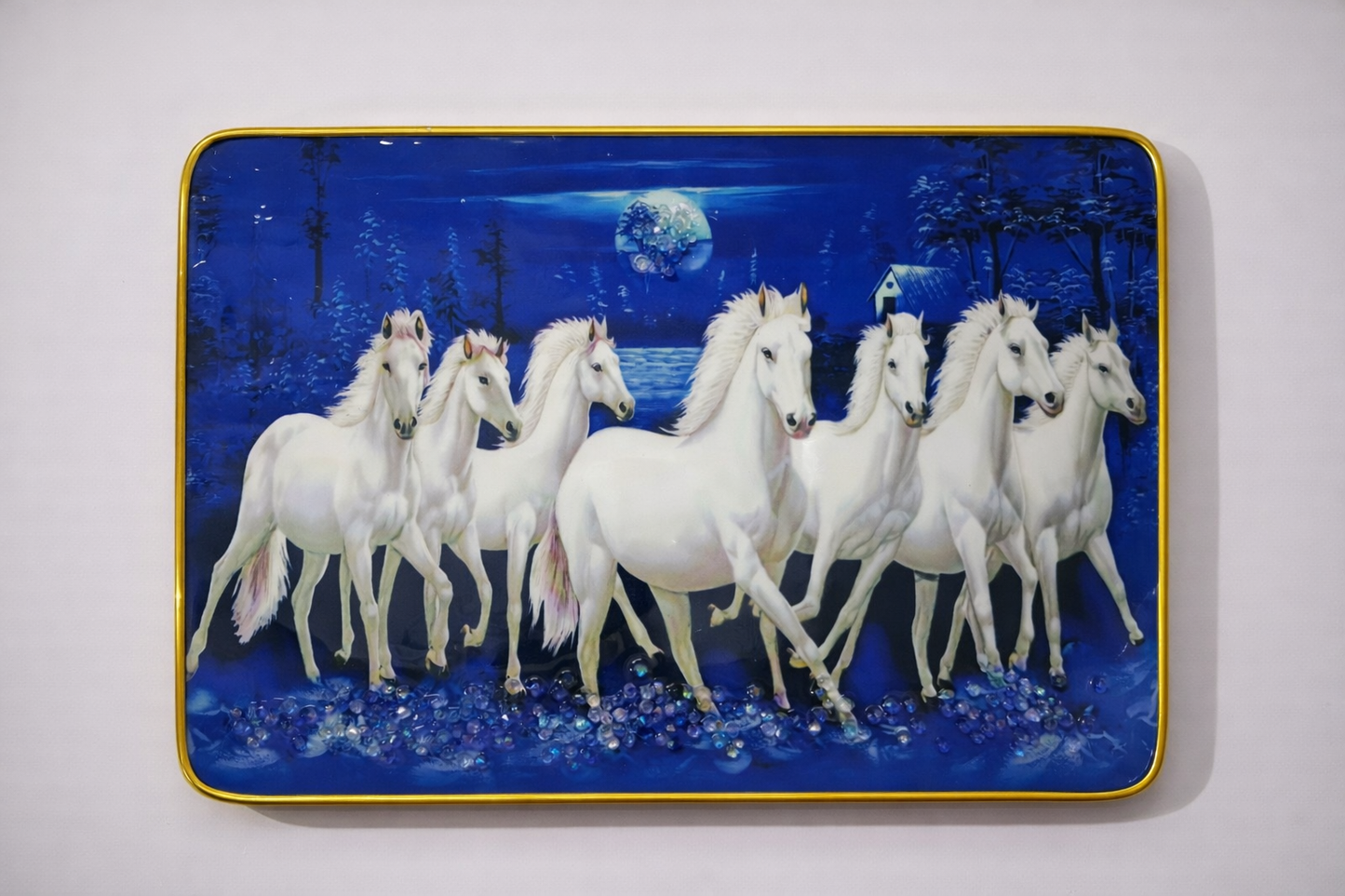 Moonlight 7 Running White Horses Decorative Wall Frame