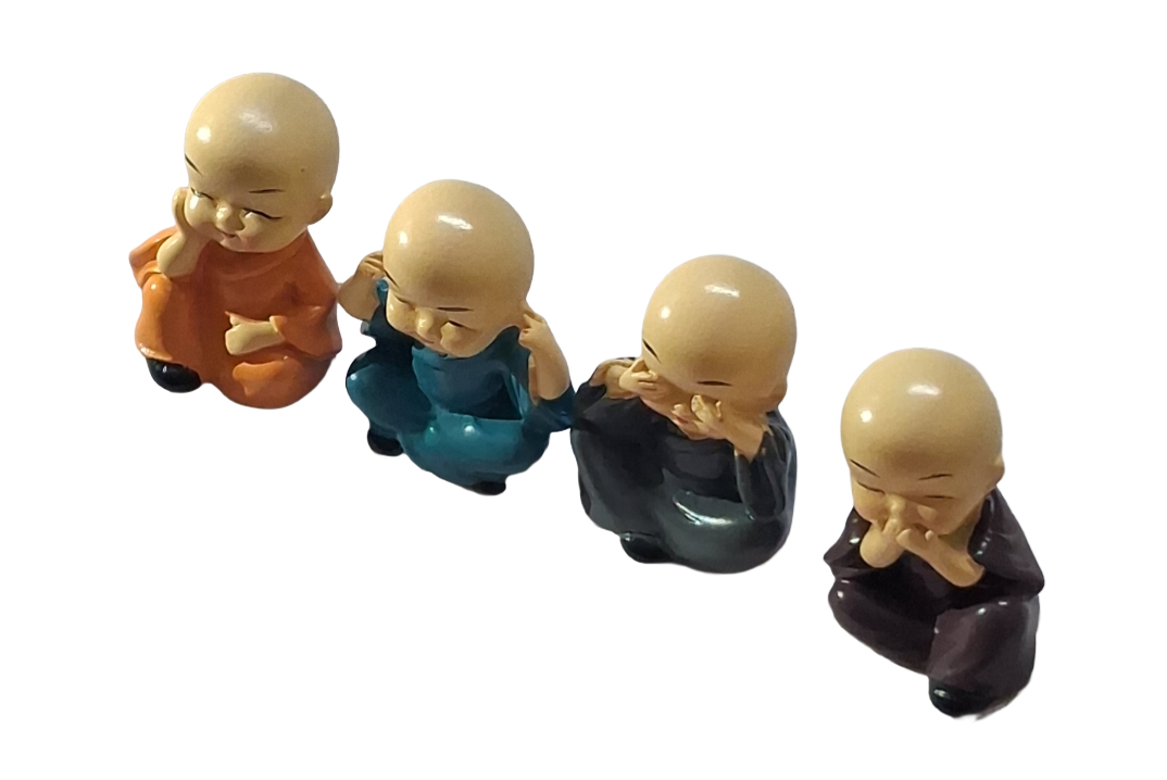 Four Wise Monk Showpiece Set Peaceful Buddha Monk Home Décor (Multicolor)