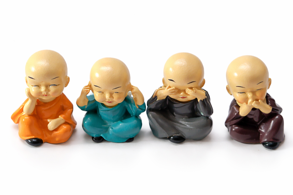 Four Wise Monk Showpiece Set Peaceful Buddha Monk Home Décor (Multicolor)