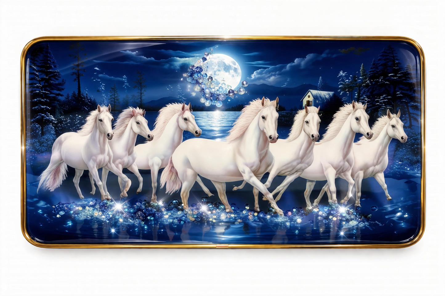 Moonlight 7 Running White Horses Decorative Wall Frame
