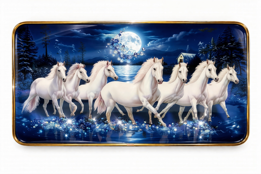 Moonlight 7 Running White Horses Decorative Wall Frame