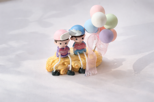 Happy & Sweet Couple Figurine with Pastel Balloons | Romantic Home Décor Showpiece