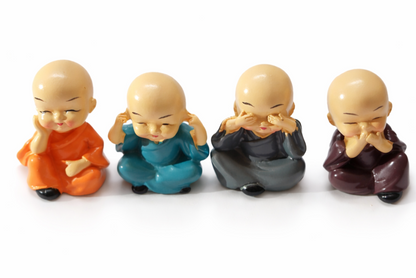 Four Wise Monk Showpiece Set Peaceful Buddha Monk Home Décor (Multicolor)